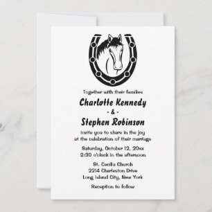 Convite Cavalo de Casamento Ocidental País Ferradura Preto