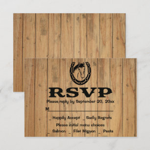 Convite Cavalo de Casamento RSVP Ocidental Madeira Marrom 