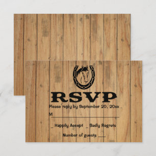 Convite Cavalo de Casamento RSVP Ocidental Madeira Marrom 