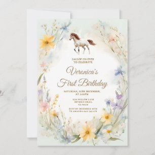 Convite Cavalo de Flor Selvagem Primeiro Aniversário Cowgi
