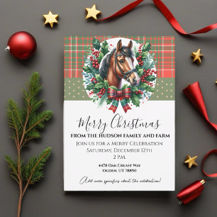 Convite Cavalo de Natal com Xadrez e Grinalda
