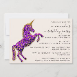 Convite Cavalo de Unicórnio Dourado Violeta Roxo