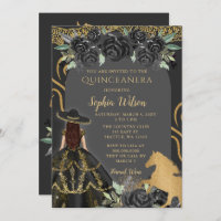 Cavalo Dourado Negro Charra Floral Charra Quinceañ