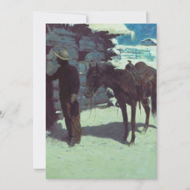 Convite Cavalo e Cowboy Neve de Inverno (Frente)