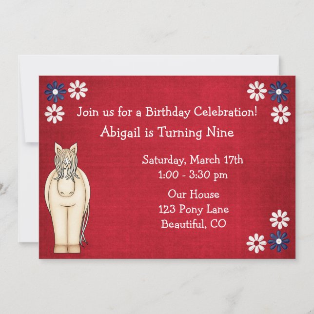 Convite Cavalo e Flores Cons, Vermelho, Branco e Azul Aniv (Frente)