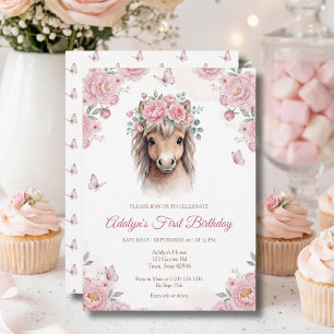 Convite Cavalo Floral Rosa Fofo de Aniversário