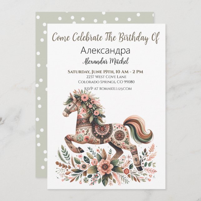 Convite Cavalo Folclórico Ucraniano (Frente/Verso)