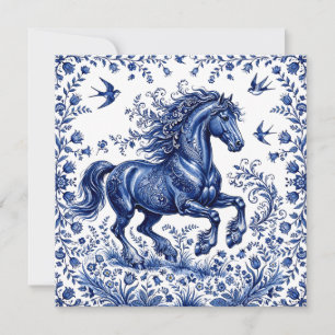 Convite Cavalo Frísio em Prado no Estilo Delftware de Delf