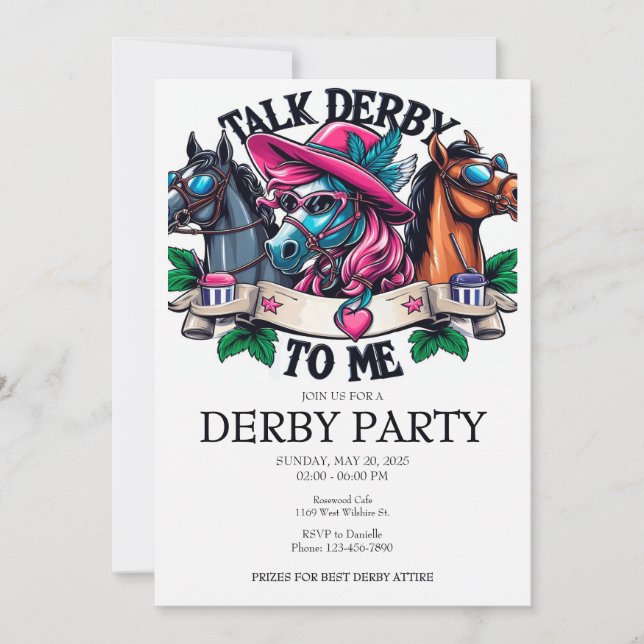 Convite Cavalo Glamoroso Fala Derby To Me Party (Frente)