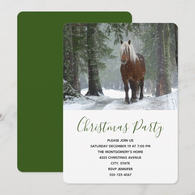 Convite Cavalo Marrom Cenário em um Natal de Floresta de I (Frente/Verso)