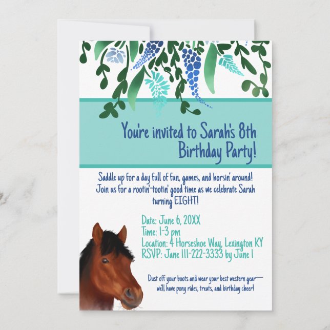 Convite Cavalo Marrom Do Lover Da Flor Em Torno Do Cavalo (Verso)