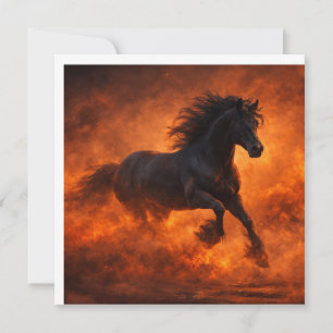 Convite Cavalo Preto Correndo Através da Névoa Laranja