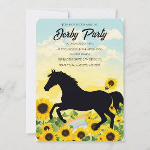 Convite Cavalo Preto Silhueta Girassol Kentucky Derby Pa
