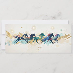 Convite Cavalos a Correr Aquarela Dourado Arte Abstrata