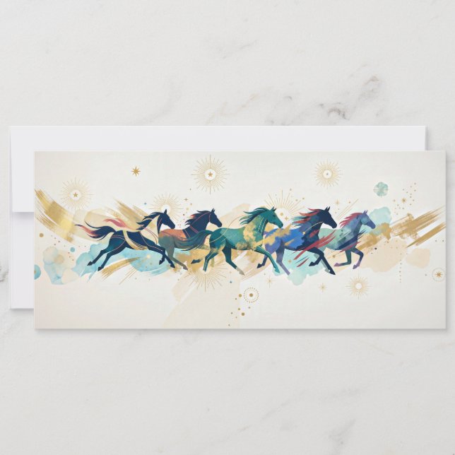 Convite Cavalos a Correr Aquarela Dourado Arte Abstrata (Frente)
