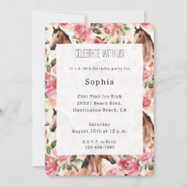 Convite Cavalos Bonito Rosas Rosa Rosa Noivado Floral