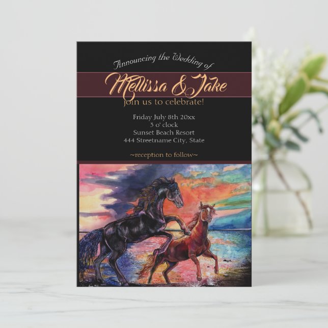 Convite Cavalos de aquarela romântica de céu infinito (Em pé/Frente)
