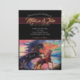 Convite Cavalos de aquarela romântica de céu infinito