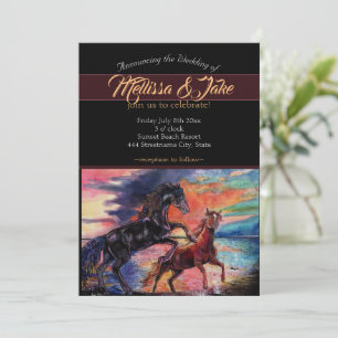 Convite Cavalos de aquarela romântica de céu infinito