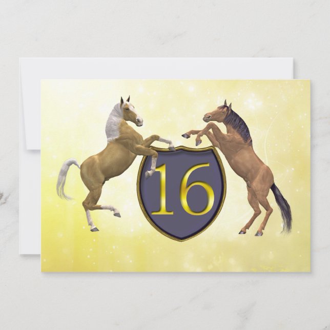 Convite Cavalos de criação de festas de aniversário com 16 (Frente)