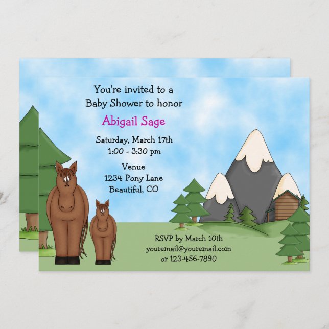 Convite Cavalos e Montanhas Bonitos Chá de fraldas de Rapa (Frente/Verso)