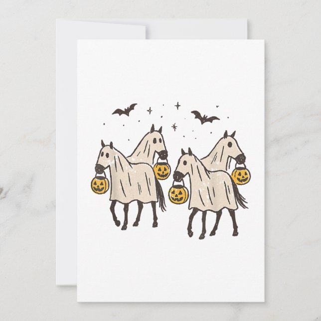 Convite Cavalos Fantasmas Fofos no Halloween Doces ou Trav (Frente)