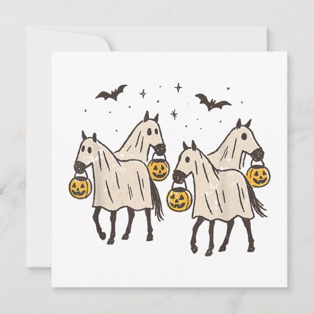 Convite Cavalos Fantasmas Fofos no Halloween Doces ou Trav (Frente)