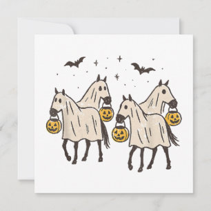 Convite Cavalos Fantasmas Fofos no Halloween Doces ou Trav
