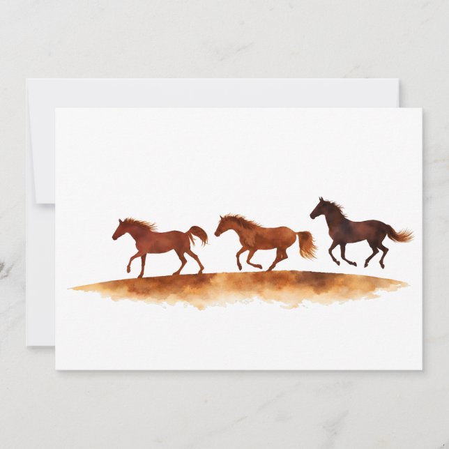 Convite Cavalos Galopando na Planície de Aquarela (Frente)
