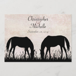 Convite Cavalos Grazing Casamento Equestre