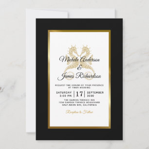 Convite Cavalos-Marinhos Tropical Gold Casamento Elegante