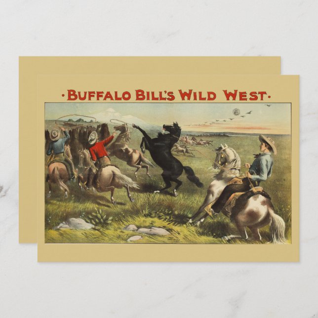 Convite Cavalos Selvagens Oeste de Buffalo Bill (Frente/Verso)