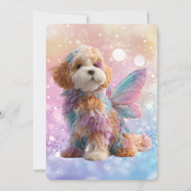 Convite Cavapoo Cavoodle Angel Fairy Birthday (Frente)