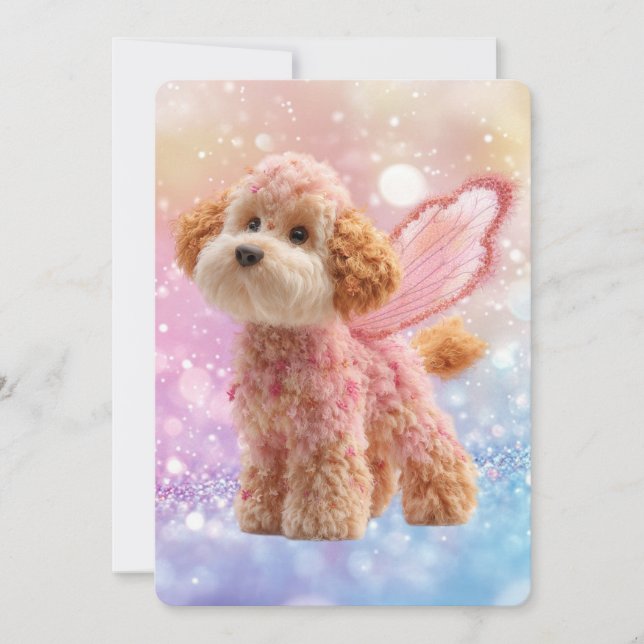 Convite Cavapoo Cavoodle Angel Fairy Birthday (Frente)