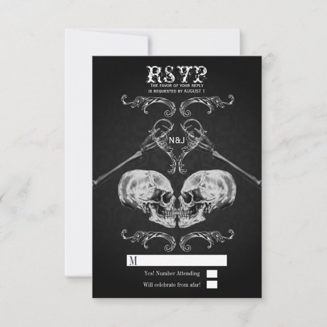Convite Caveira Apaixonada Antiga Crânios Góticos Casament (Frente)