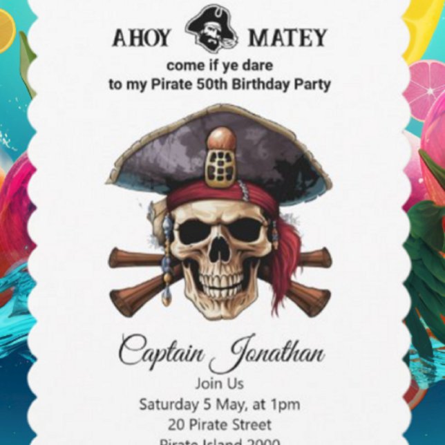 Convite Caveira do Pirata da Festa (Party Pirates  Is The Destination For Every Celebration And Every Moment.)
