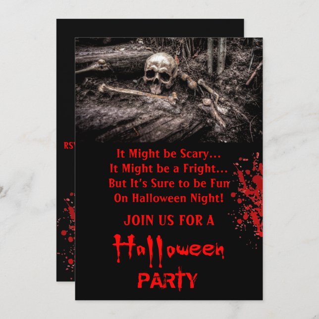 Convite Caveira e Festa de Halloween dos Ossos  (Frente/Verso)