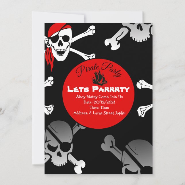 Convite Caveira e ossos pirata (Frente)