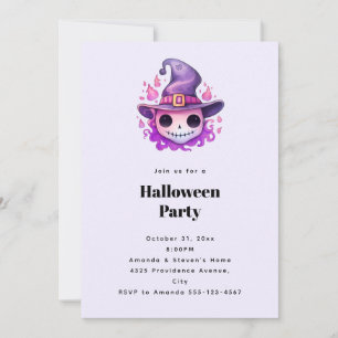 Convite Caveira em um Chapéu de Bruxa Festa de Halloween C