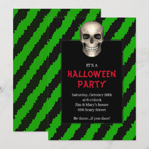 Convite Caveira Gótica com Faixa Verde Festa de Halloween