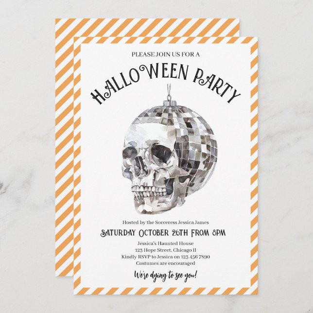 Convite Caveira Gótica de Disco Gótica do Feriado Adulto d (Frente/Verso)