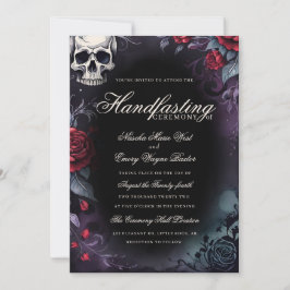 Convite Caveira Gótica & Rosas Roxas e Pretas Handfasting