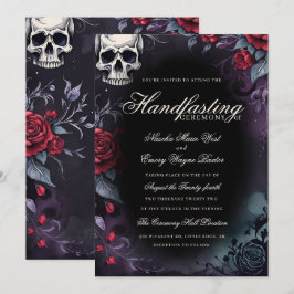Convite Caveira Gótica & Rosas Roxas e Pretas Handfasting