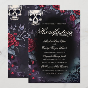 Convite Caveira Gótica & Rosas Roxas e Pretas Handfasting