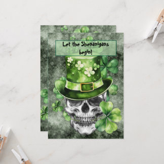Convite Caveira Vívida com Ilustração de Chapéu Verde