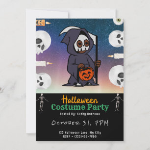 Convite Caveiras do Ceifeiro e Velas Preto Halloween