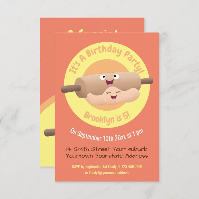 Convite Cavilha rolante e cartoon para pastelaria, de mass (Frente/Verso)