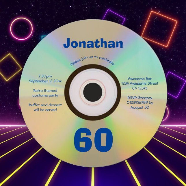 Convite CD Faux da 60ª Festa de aniversário Música retrora (Criador carregado)