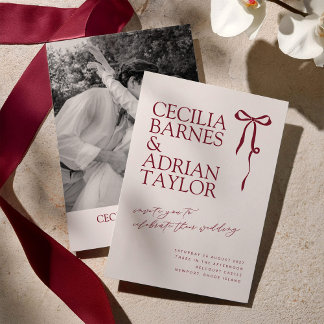 Convite CECILIA Burgundy Wedding Invitation with Bow
