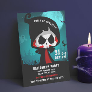 Convite Ceifador Sinistro Fofo de Halloween Doces ou Trave